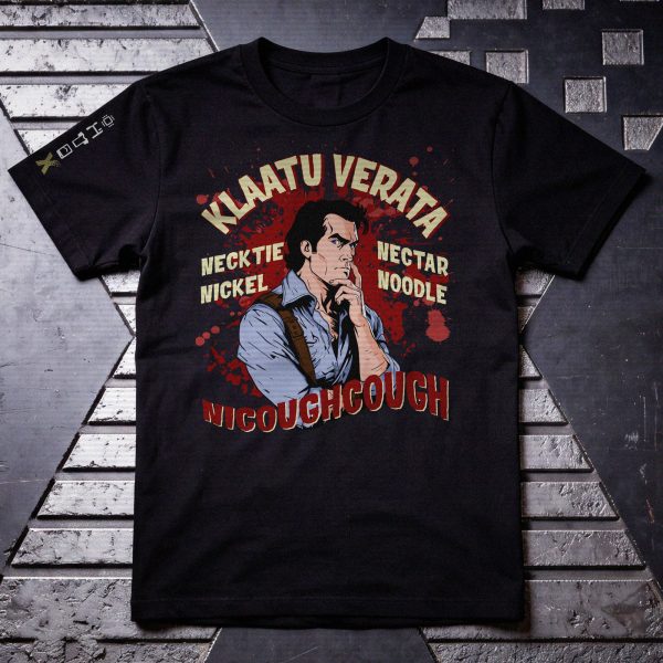 Evil Dead Ash Williams - Klaatu Verata Necktie Movie T-shirt